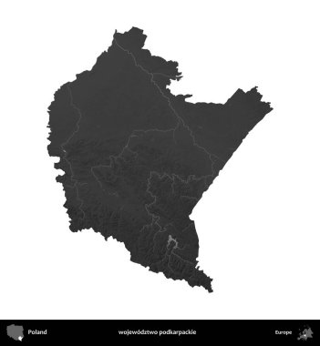 wojewodz2 podkarpackie. Polonya 'nın idari bölgesi gri ölçekli yükseklik haritasında beyaza izole edildi