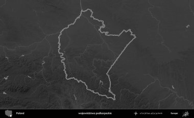 wojewodz2 podkarpackie. Polonya 'nın idari bölgesini gri ölçekli bir yükseklik haritasında özetledim