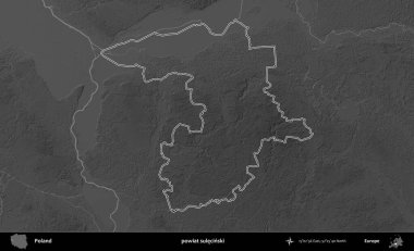 powiat sulecinski. Polonya 'nın idari bölgesini gri ölçekli bir yükseklik haritasında özetledim
