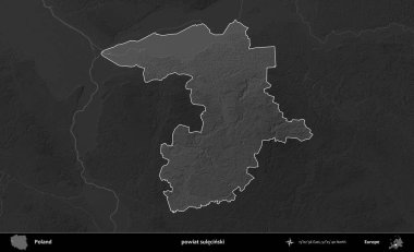 powiat sulecinski. Polonya 'nın idari bölgesi kararmış bir gri tonlama yükseklik haritasına vurgulandı ve özetlendi