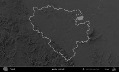 powiat swidnicki. Polonya 'nın idari bölgesini gri ölçekli bir yükseklik haritasında özetledim