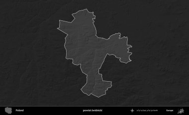 powiat swidnicki. Polonya 'nın idari bölgesi kararmış bir gri tonlama yükseklik haritasına vurgulandı ve özetlendi