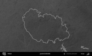 powiat swidwinski. Polonya 'nın idari bölgesini gri ölçekli bir yükseklik haritasında özetledim