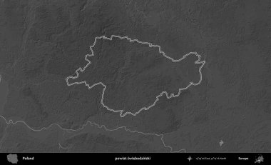powiat swiebodzinski. Polonya 'nın idari bölgesini gri ölçekli bir yükseklik haritasında özetledim