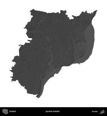powiat swiecki. Polonya 'nın idari bölgesi gri ölçekli yükseklik haritasında beyaza izole edildi