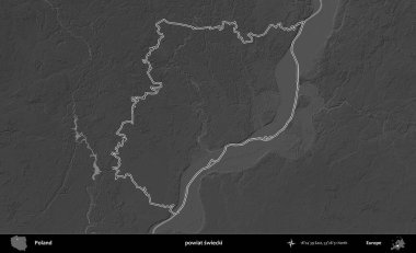 powiat swiecki. Polonya 'nın idari bölgesini gri ölçekli bir yükseklik haritasında özetledim