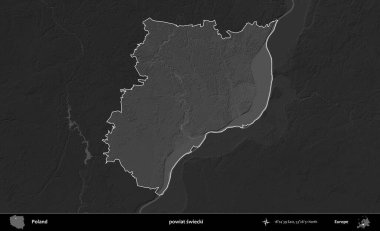 powiat swiecki. Polonya 'nın idari bölgesi kararmış bir gri tonlama yükseklik haritasına vurgulandı ve özetlendi