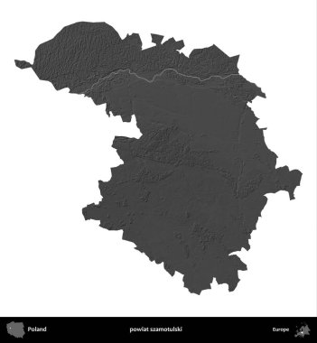 powiat szamotulski. Polonya 'nın idari bölgesi gri ölçekli yükseklik haritasında beyaza izole edildi