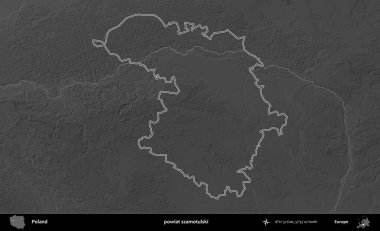 powiat szamotulski. Polonya 'nın idari bölgesini gri ölçekli bir yükseklik haritasında özetledim