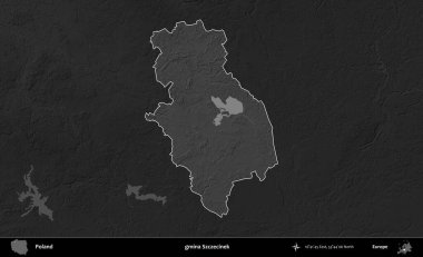 gmina Szczecinek. Polonya 'nın idari bölgesi kararmış bir gri tonlama yükseklik haritasına vurgulandı ve özetlendi