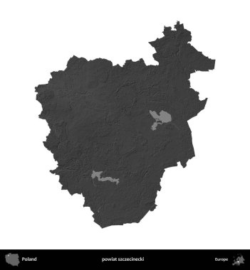 powiat szczecinecki. Polonya 'nın idari bölgesi gri ölçekli yükseklik haritasında beyaza izole edildi