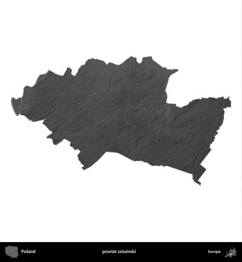 powiat sztumski. Polonya 'nın idari bölgesi gri ölçekli yükseklik haritasında beyaza izole edildi
