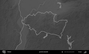 powiat sztumski. Polonya 'nın idari bölgesini gri ölçekli bir yükseklik haritasında özetledim