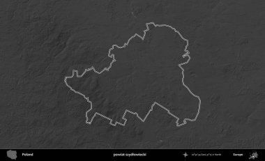 powiat szydlowiecki. Polonya 'nın idari bölgesini gri ölçekli bir yükseklik haritasında özetledim