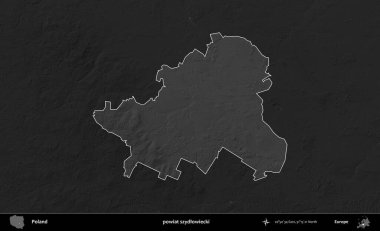 powiat szydlowiecki. Polonya 'nın idari bölgesi kararmış bir gri tonlama yükseklik haritasına vurgulandı ve özetlendi