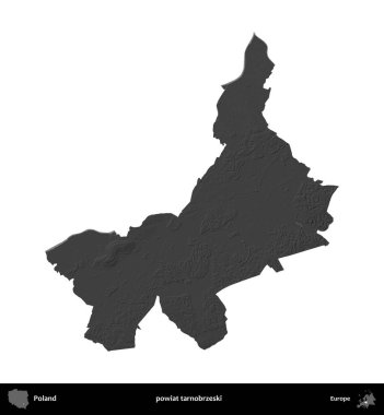powiat tarnobrzeski. Polonya 'nın idari bölgesi gri ölçekli yükseklik haritasında beyaza izole edildi