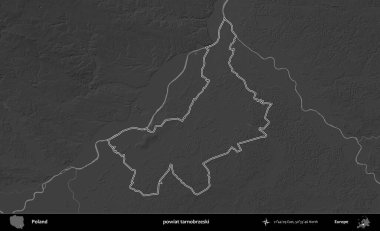 powiat tarnobrzeski. Polonya 'nın idari bölgesini gri ölçekli bir yükseklik haritasında özetledim