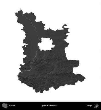 powiat tarnowski. Polonya 'nın idari bölgesi gri ölçekli yükseklik haritasında beyaza izole edildi
