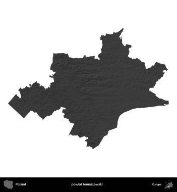 powiat tomaszowski. Polonya 'nın idari bölgesi gri ölçekli yükseklik haritasında beyaza izole edildi