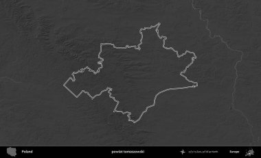 powiat tomaszowski. Polonya 'nın idari bölgesini gri ölçekli bir yükseklik haritasında özetledim