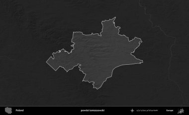 powiat tomaszowski. Polonya 'nın idari bölgesi kararmış bir gri tonlama yükseklik haritasına vurgulandı ve özetlendi