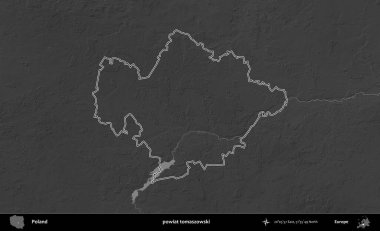 powiat tomaszowski. Polonya 'nın idari bölgesini gri ölçekli bir yükseklik haritasında özetledim