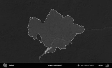 powiat tomaszowski. Polonya 'nın idari bölgesi kararmış bir gri tonlama yükseklik haritasına vurgulandı ve özetlendi