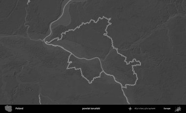 Powiat Torski. Polonya 'nın idari bölgesini gri ölçekli bir yükseklik haritasında özetledim