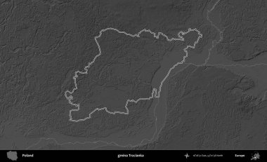 gmina Trzcianka. Polonya 'nın idari bölgesini gri ölçekli bir yükseklik haritasında özetledim