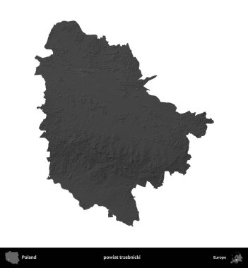powiat trzebnicki. Polonya 'nın idari bölgesi gri ölçekli yükseklik haritasında beyaza izole edildi