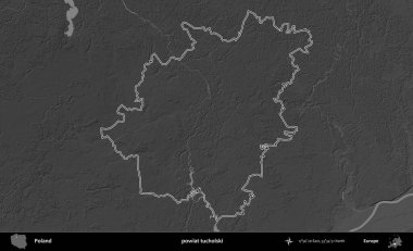 powiat tucholski. Polonya 'nın idari bölgesini gri ölçekli bir yükseklik haritasında özetledim