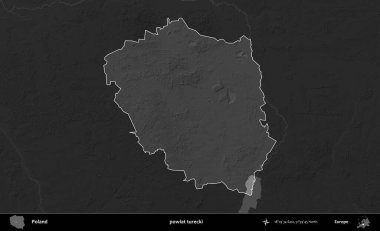 powiat turecki. Polonya 'nın idari bölgesi kararmış bir gri tonlama yükseklik haritasına vurgulandı ve özetlendi