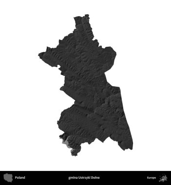 gmina Ustrzyki Dolne. Polonya 'nın idari bölgesi gri ölçekli yükseklik haritasında beyaza izole edildi