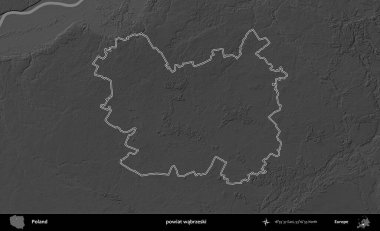 powiat wabrzeski. Polonya 'nın idari bölgesini gri ölçekli bir yükseklik haritasında özetledim