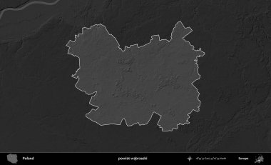 powiat wabrzeski. Polonya 'nın idari bölgesi kararmış bir gri tonlama yükseklik haritasına vurgulandı ve özetlendi