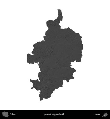 powiat wagrowiecki. Polonya 'nın idari bölgesi gri ölçekli yükseklik haritasında beyaza izole edildi