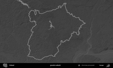 powiat walecki. Polonya 'nın idari bölgesini gri ölçekli bir yükseklik haritasında özetledim
