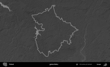gmina Walcz. Polonya 'nın idari bölgesini gri ölçekli bir yükseklik haritasında özetledim