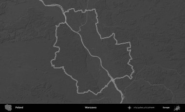 Warszawa 'da. Polonya 'nın idari bölgesini gri ölçekli bir yükseklik haritasında özetledim