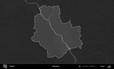 Warszawa 'da. Polonya 'nın idari bölgesi kararmış bir gri tonlama yükseklik haritasına vurgulandı ve özetlendi