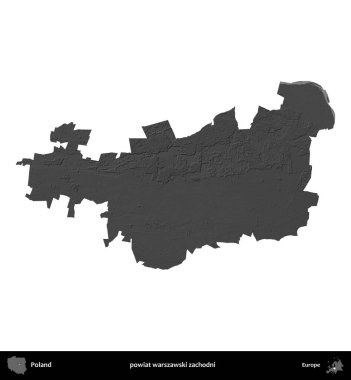 powiat warszawski zachodni. Polonya 'nın idari bölgesi gri ölçekli yükseklik haritasında beyaza izole edildi