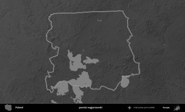 powiat wegorzewski. Polonya 'nın idari bölgesini gri ölçekli bir yükseklik haritasında özetledim