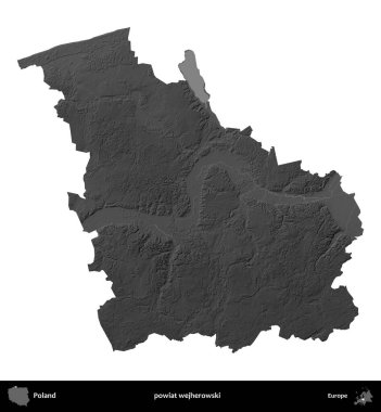 powiat wejherowski. Polonya 'nın idari bölgesi gri ölçekli yükseklik haritasında beyaza izole edildi