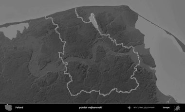 powiat wejherowski. Polonya 'nın idari bölgesini gri ölçekli bir yükseklik haritasında özetledim