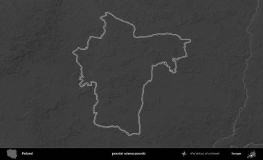 powiat wieruszowski. Polonya 'nın idari bölgesini gri ölçekli bir yükseklik haritasında özetledim
