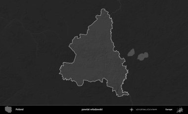 powiat wlodawski. Polonya 'nın idari bölgesi kararmış bir gri tonlama yükseklik haritasına vurgulandı ve özetlendi