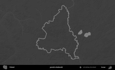powiat wlodawski. Polonya 'nın idari bölgesini gri ölçekli bir yükseklik haritasında özetledim