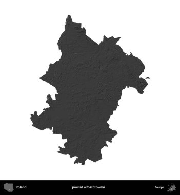 powiat wloszczowski. Polonya 'nın idari bölgesi gri ölçekli yükseklik haritasında beyaza izole edildi