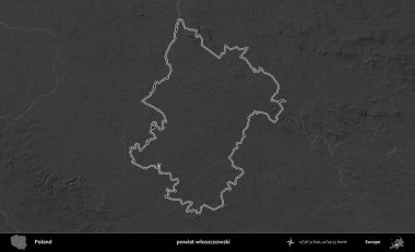 powiat wloszczowski. Polonya 'nın idari bölgesini gri ölçekli bir yükseklik haritasında özetledim