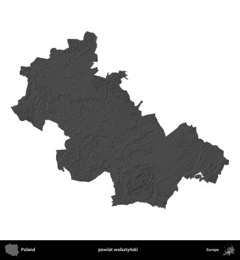 powiat wolsztynski. Polonya 'nın idari bölgesi gri ölçekli yükseklik haritasında beyaza izole edildi